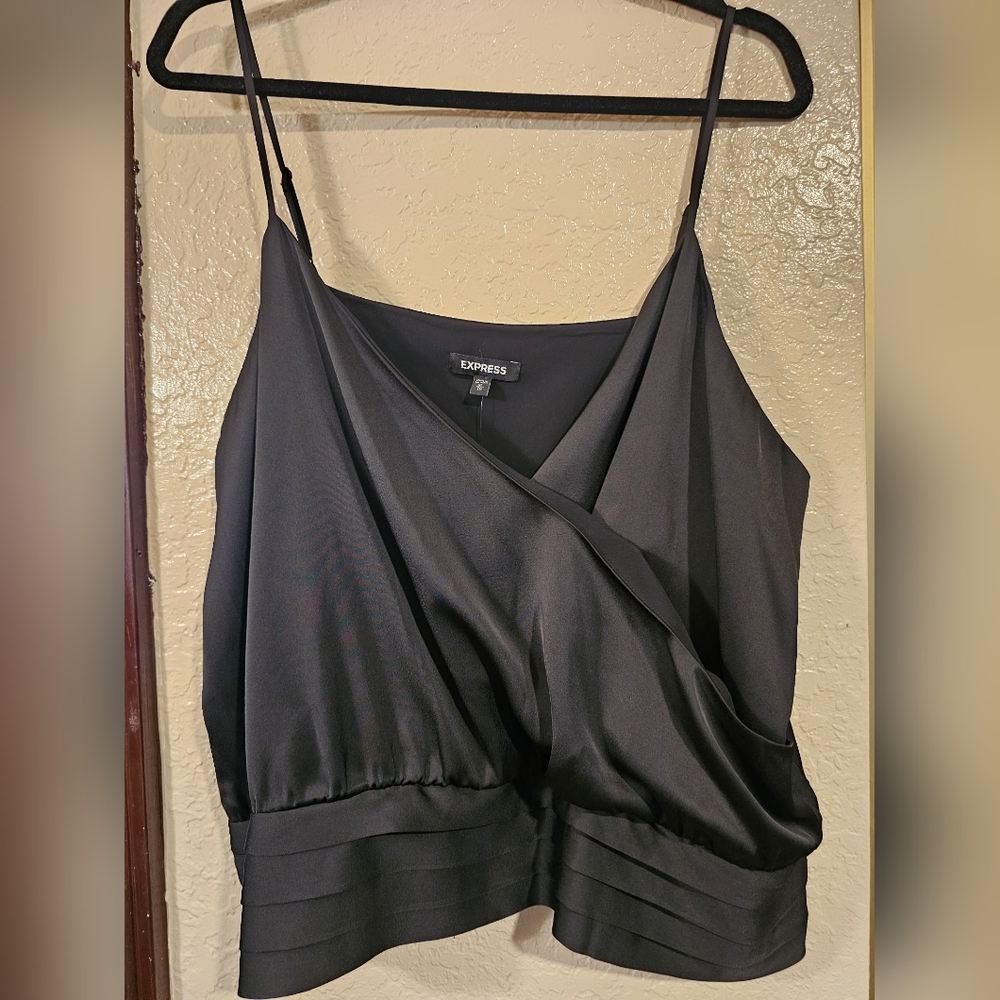 Express Black Satin Wrap Top Size XL